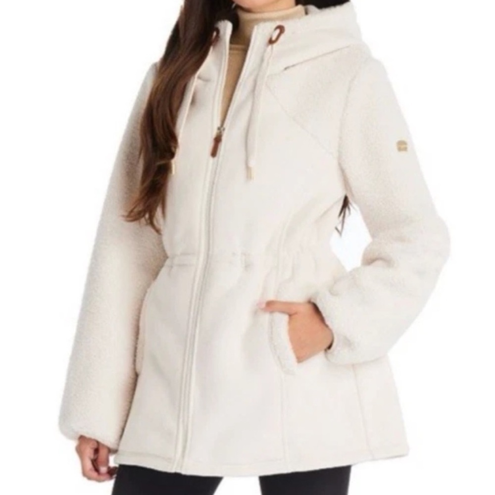KOOLABURRA BY UGG WOMENS IVORY CREAM SHERPA ZIP UP JACKET MEDIUM